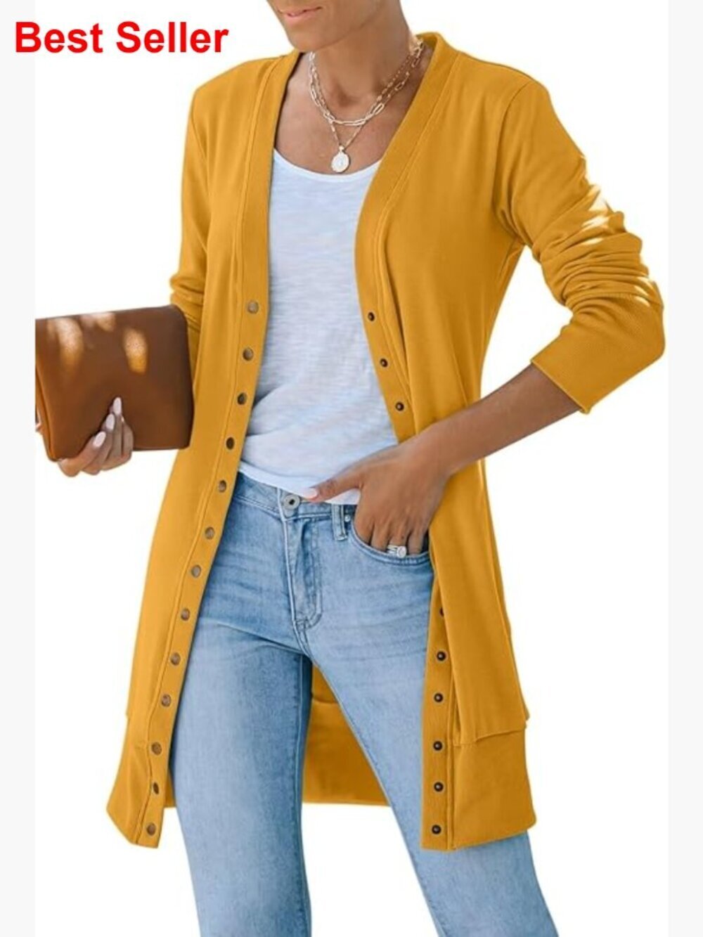Lightweight Snap Button Cardigan Sweater Long Sleeve Open Front Casual